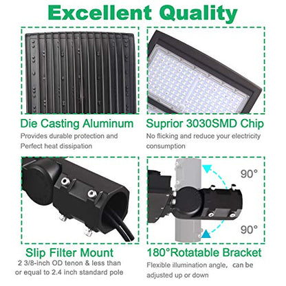 LED Parking Lot Lights 5000K Shoebox Street Pole Lighting Fixture 21000LM - color: 150/100/80W + (100-277V 5000K), size: Adjustable Slip Fitter Mount Bracket
