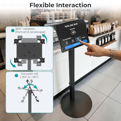 Anti-Theft iPad Kiosk Stand, Adjustable Tablet Floor Stand for POS Checkout - color: Black