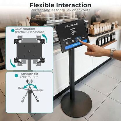 Anti-Theft iPad Kiosk Stand, Adjustable Tablet Floor Stand for POS Checkout - color: Black