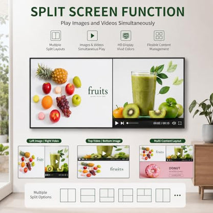 32inch Digital Signage, 1000nits High Brightness Advertising Display, Slim Fit Frameless LCD Monitor, CMS Remote Publishing, 24/7 Operation, Smart Split Screen Play, HDMI/USB/WiFi/Android System - size: 32"+1000nits