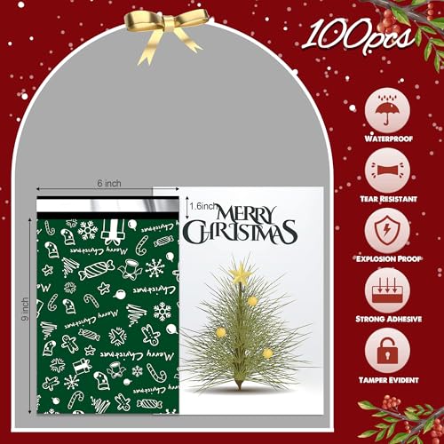 Christmas Poly Mailers 6x9 Inch 100 Pcs, Green Merry Christmas - color: Green Merry Christmas, size: 6x9 Inch 100Pcs