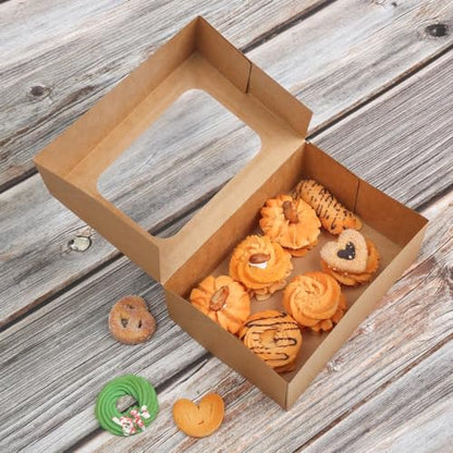 YEKTFS 24Pcs Cookie Boxes with Window, 9x6x3In Pastry Bakery Boxes - color: Brown