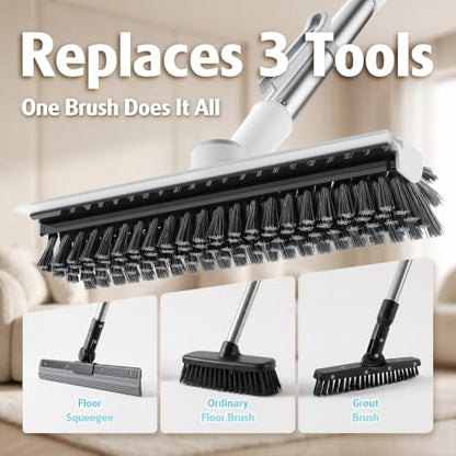 AIR U+ Floor Scrub Brush with Long Handle, 4 in 1 Floor Scrubber & Squeegee - color: White