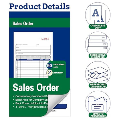 2 Pack Sales Order Book, 2-Part Carbonless, 4-3/16 x 7-3/16 Inches, 50 Sets - color: 2 Books-small -2 Part