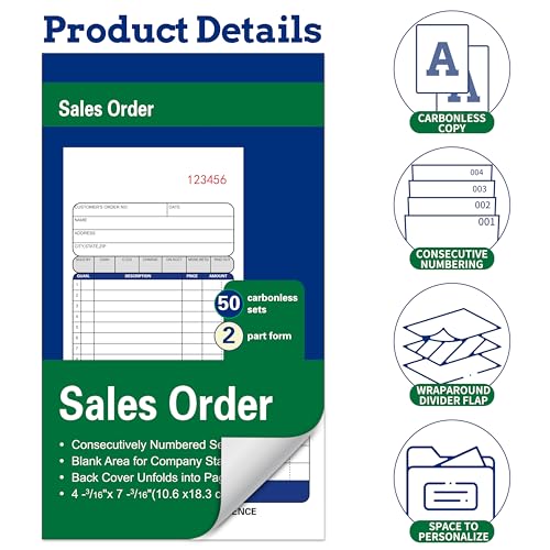 Company Sales Order Book,2-Part Carbonless,4-3/16 x 7-3/16 Inches,50 Sets - color: 1 Book-small -2 Part