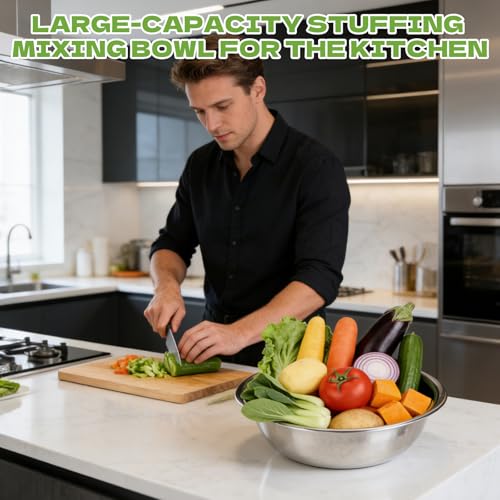 8 PCS Stainless Steel Mixing Bowls 13 Inch 8 Qt Extra Large Metal Basin with Mirror Finish, Heavy-Duty Salad Dough Bowl Kitchen Prep Bowl Dishwasher Safe Dish Tub for Home & Commercial Cooking