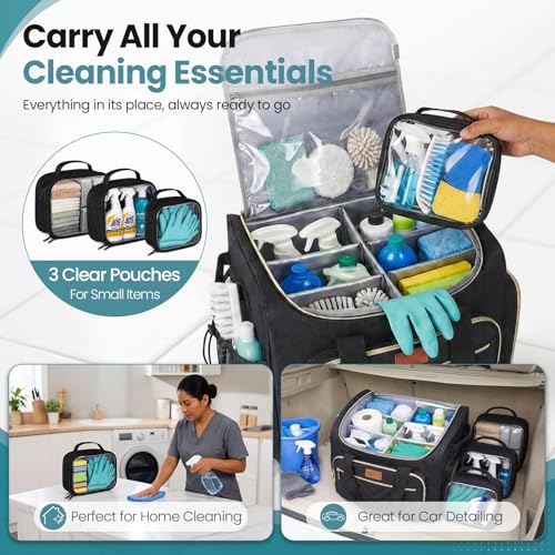 INSMEER Cleaning Caddy with Wheels,3 Removable Clear Bag and 1 Shoulder Bag