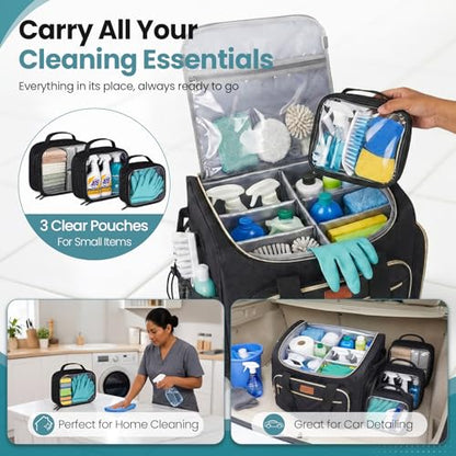 INSMEER Cleaning Caddy with Wheels,3 Removable Clear Bag and 1 Shoulder Bag