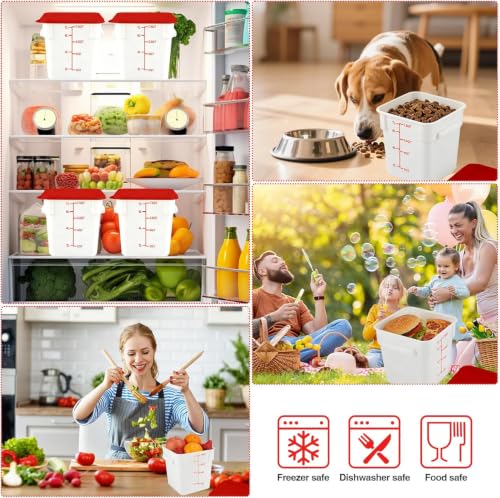 Square Food Containers with Lids 4-Pack, Commercial Grade Plastic Bins for Restaurant Kitchen Pantry Storage, Freezer & Dishwasher Safe (Red, 8QT-4PACK) - size: 8QT-4PACK