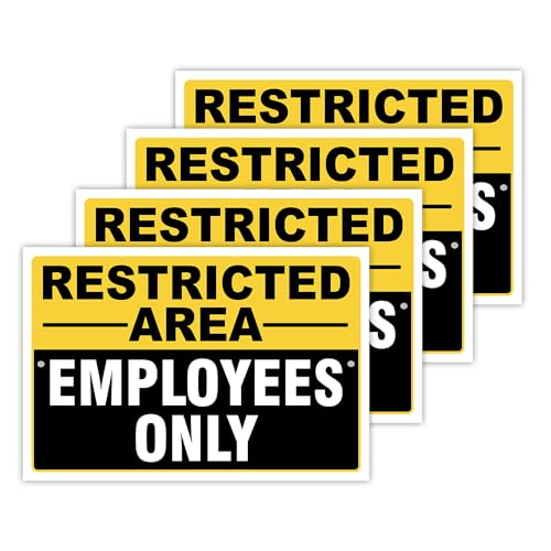 Restricted Area Employees Only Signs Outdoor - Rust Free Aluminium Metal No Entry Sign, UV Protected, Waterproof, Durable Ink Weather Resistant, Easy to Install & Read - 2 Pre-drilled Holes - color: Pack of 4, size: 18"x24"