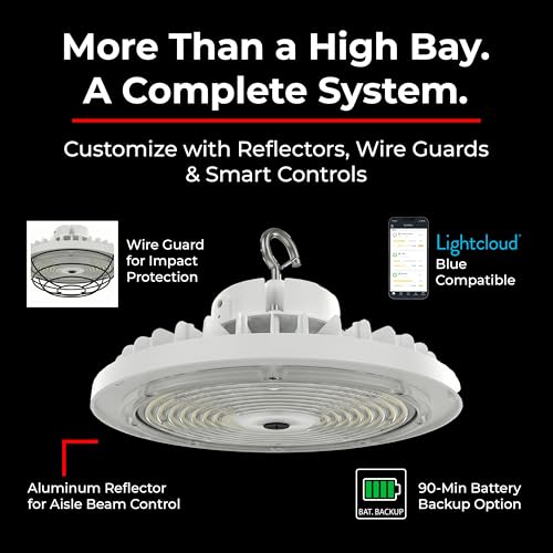 RAB Lighting H15XLB/480 UFO High Bay Lighting 240W LED High Bay Light Field Selectable Wattage and CCT 480V Black Industrial Warehouse Fixture IP65 0-10V Dimming DLC Premium (480, Volts)