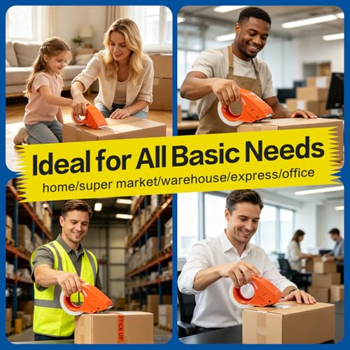 STICK UP Heavy Duty Packing Tape with Dispenser, 1 Roll, 1.88" x 65 YDs, Clear Strong Adhesive Package Sealing Tape for Shipping Moving Boxes, Mailing Supplies and Storage