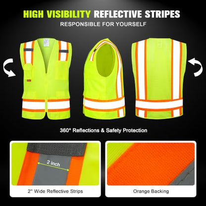 ProtectX High Visibility ANSI Class 2 Safety Vest with 7 Pockets - color: Green, size: XX-Large