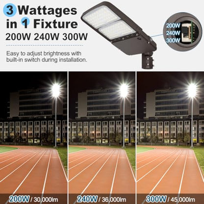 LED Parking Lot Light 300W/240W/200W Adjustable with Dusk to Dawn - size: 300W-Slip Fit-1Pack
