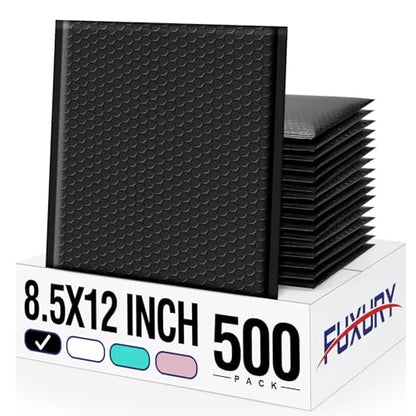 Fuxury Black Bubble Mailers 8.5x12" Padded Envelopes 500 Pack Usable 8.5x11 - color: Black, size: 8.5x12" 500PC