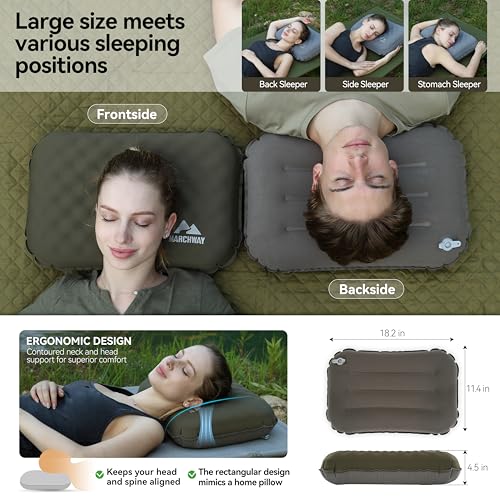 MARCHWAY Lightweight Compact Inflatable Camping Pillow with Soft Foam Top - color: Green