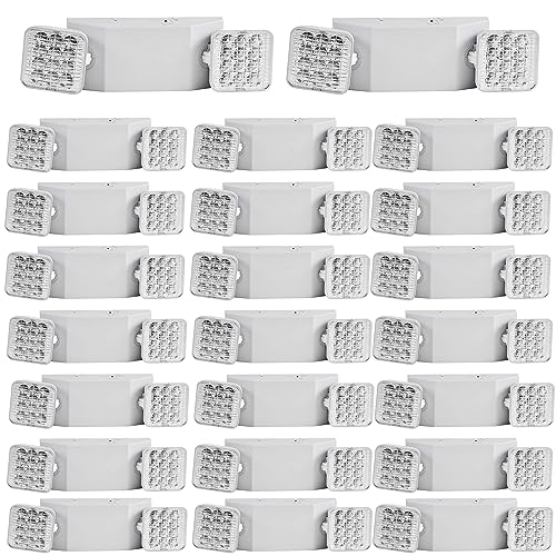 24 Pack Emergency Light Fixture, Commercial Emergency Lights with Battery Backup, Square 2 Head Adjustable LED Emergency Light for Home Power Failure Business, Emergency Exit Light AC 110V-277V - color: 24 Pack