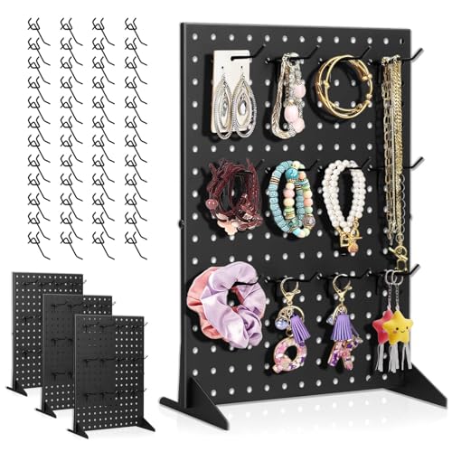 4 Pack Peg Board Display Stand for Vendors with 48 Hooks Metal Tabletop Pegboard Display Stand for Craft Shows 17" X 13" Retail Display Racks For Jewelry Earring Keychain PegBoard Organizer Black - color: Black 4 Display+48 Hook