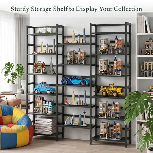 Homykic 6-Tier Bamboo Bookshelf, 61” Triple Wide Bookshelves and Bookcases - color: Black, size: Triple Wide