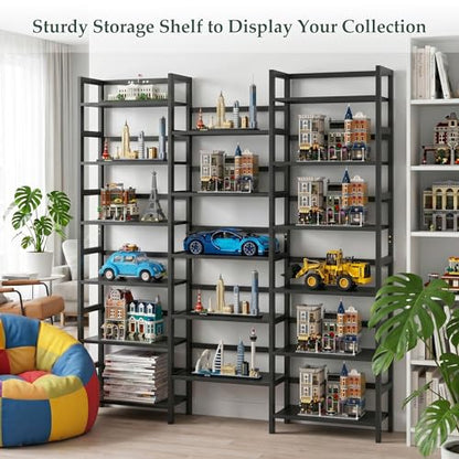 Homykic 6-Tier Bamboo Bookshelf, 61” Triple Wide Bookshelves and Bookcases - color: Black, size: Triple Wide
