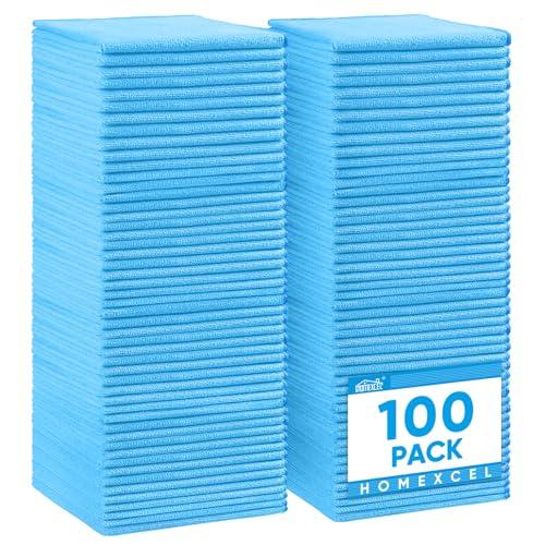 HOMEXCEL 100PK Microfiber Cleaning Cloth, Cleaning Rag for Home, 11.5x11.5 - color: Blue