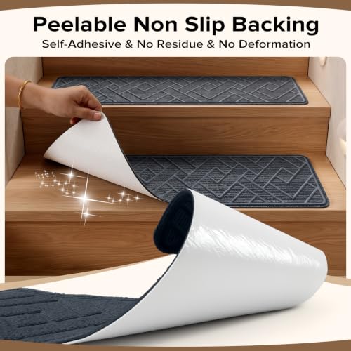Non Slip Stair Treads for Wooden Steps, 15 Pack 8"x30", Dark Grey - color: Dark Grey, size: 8" x 30"