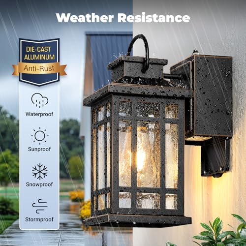 Exterior Lighting Fixtures with GFCI Outlet, Black Easy-to-Install - color: Black(Gold Trim), size: D2D 1-Pack