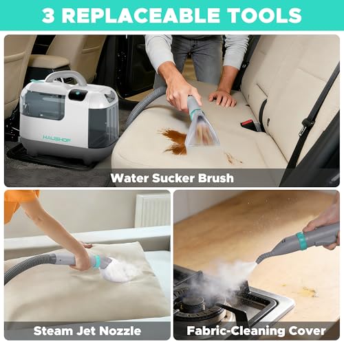 HAUSHOF Steam Carpet and Upholstery Cleaner Machine, with 3 Modes & 3 Tools