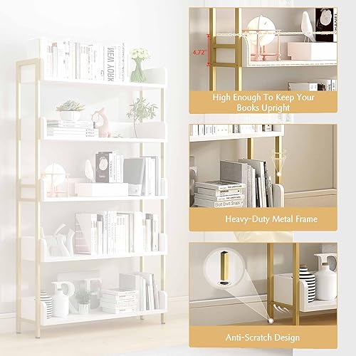 OSCHF Wide Open Shelf Bookcase, 3-Tier, White with Gold Frame - color: Gold + White, size: 3-Tier