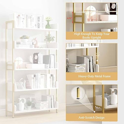 OSCHF Wide Open Shelf Bookcase, 3-Tier, White with Gold Frame - color: Gold + White, size: 3-Tier