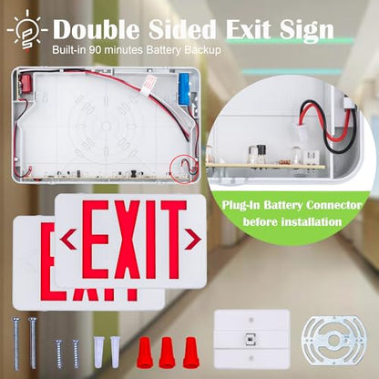 Gruenlich Emergency Exit Sign for Business, Battery Backup, 1 Pack - size: 1-Pack
