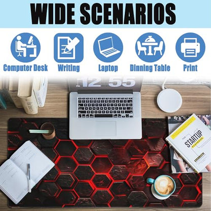 Large Gaming Mouse Pad for Desk,Red Honeycomb Science Technology Desk Mat,Honeycomb Hexagon Desk Pad,Extended Big Computer Keyboard Mouse Pad with Non-Slip Base Stitched Edges 35.4"x15.7" - color: Red Honeycomb Science Technology, size: 15.7" x 35.4"