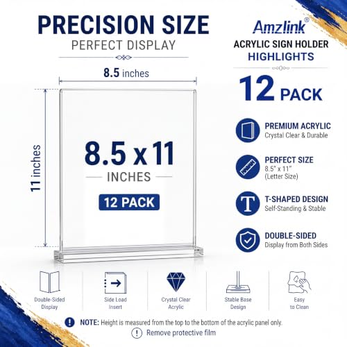 12-Pack Acrylic Sign Holder 8.5x11, Clear Tabletop Display Stand