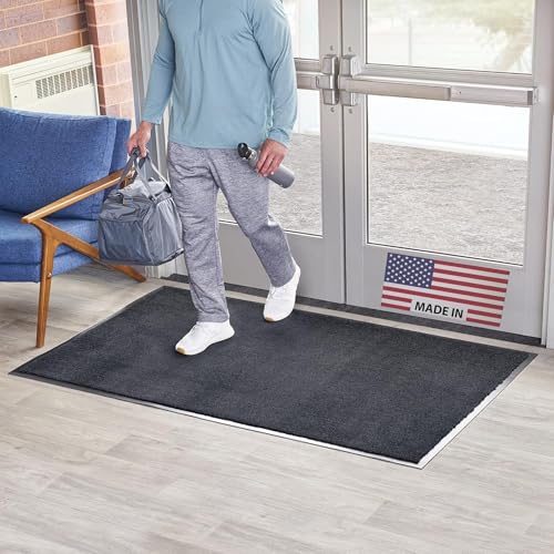 Consolidated Plastics Economy Indoor/Outdoor Entrance Floor Mat with Non-Slip Vinyl Backing, Absorbs Water, 18 Oz Heavy Duty Carpet Rug Commercial Grade (2' x 3', Navy Blue) - color: Navy Blue, size: 2' x 3'