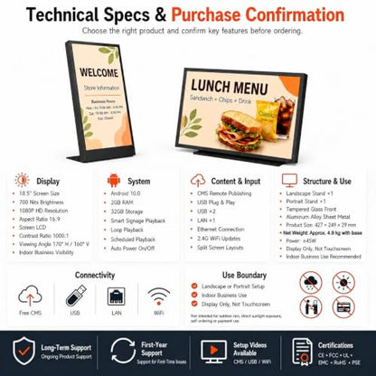 18.5" Countertop Digital Signage Display