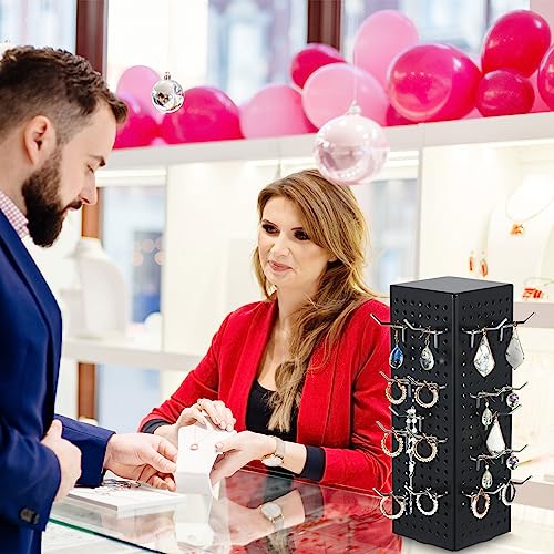 Geelin Rotating Countertop Display Kit with 16 Peg Hooks Four Sided Pegboard Spinner Organizer 4 x 4 x 12 Inches Retail Display Racks Revolving Metal Countertop for Keychain Supplies(Black) - color: Black