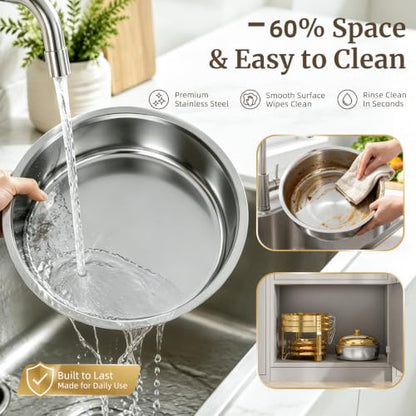HEADMALL Chafing Dishes for Buffet 4 Pack, 6QT Round Gold Chafing Dish Buffet Set with High Dome Lid, Stainless Steel Food Warmers for Parties, Catering Supplies and Buffet Servers, Safe Rolled Edge - color: Gold
