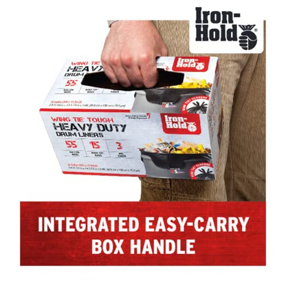 Contractor Trash Bags - 55 Gallon, 15 Bags, Wing Tie Closure, 3 MIL Thick, Gusseted Bottom, Black - Heavy Duty Industrial Strength Garbage Bags