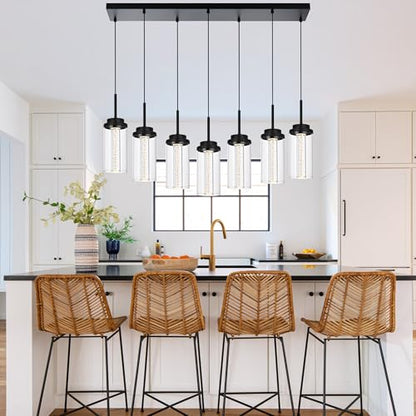 MELUCEE 7-Light 43.3in Linear Kitchen Island Lighting Fixture 3000K-6000K - color: Black, size: 7-Light-Rectangle