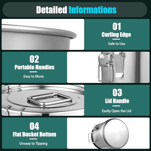 12L/3.17 Gal Stainless Steel Food Storage Container with Lid - size: 3.17 gal
