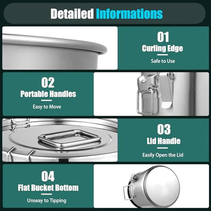 12L/3.17 Gal Stainless Steel Food Storage Container with Lid - size: 3.17 gal