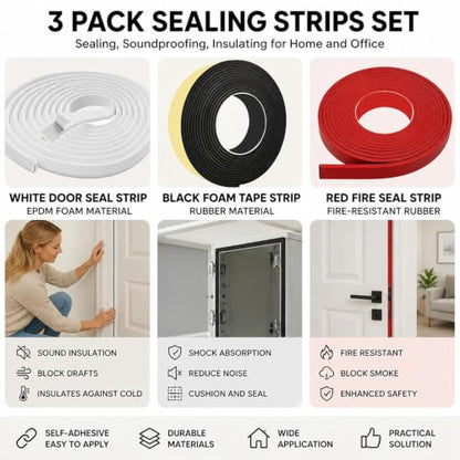 Door Seal Strip Pack - Door Seal Strip - Foam Rubber Strip - Fire Seal