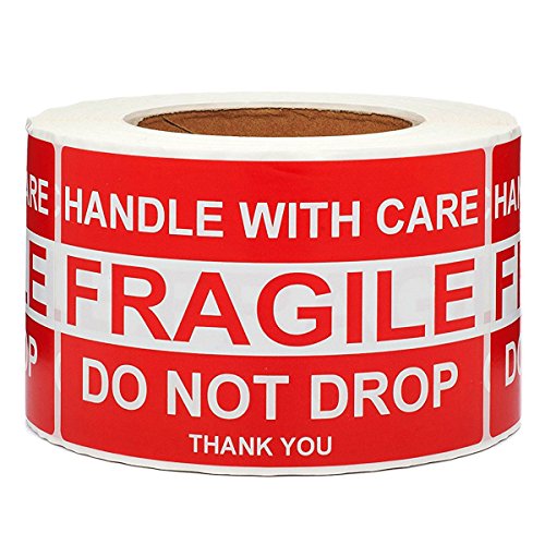 SJPACK Large Fragile Stickers 4'' x 6'' Eye-catching Fragile - Handle with Care - Do Not Drop - Thank You Shipping Labels(500 Labels/Roll) (1 Roll) - size: 1 Roll