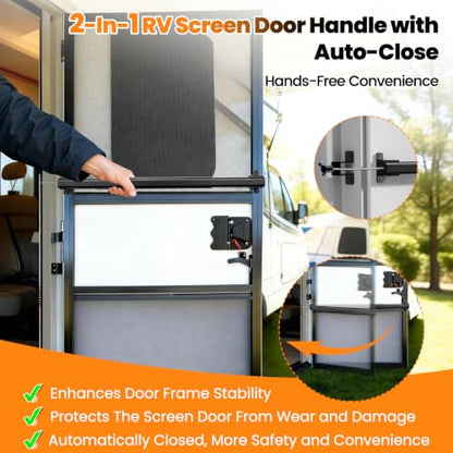 2-in-1 Aluminum RV Screen Door Handle Grab Bar with Auto Closer