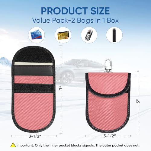 TICONN 2PK Faraday Bag for Car Key Fob, Anti-Theft NFC RFID Blocking Pouch - color: Pink, size: Medium