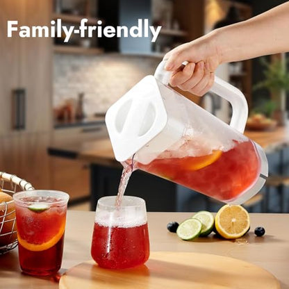 CURTA 1 Pack 2 Liters/68 oz Plastic Pitcher with Lid & Handle for Kitchen,ICED JUICE and Coffee Carafe Beverage Serveware, Acrylic Water Jug for Hot/Cold Drinks&lemonade - color: White