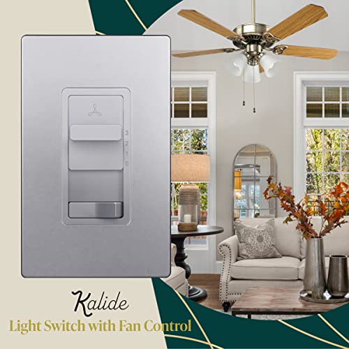 TOPGREENER Ceiling Fan Control and Light Switch, 3-Speed, Silver - color: Silver, size: Light Switch with Fan