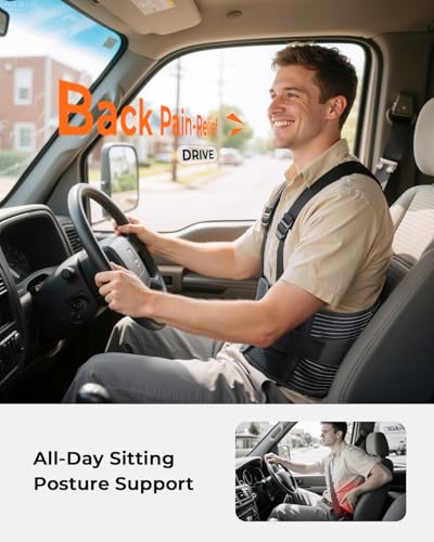 Ultra Breathable Work Back Brace for Men, Upgraded Medical-Grade Support - style: Black-Medium