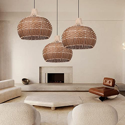 Arturesthome 19.68" Wicker Chandelier Coffee,Boho Basket Rattan Pendant Lighting Fixtures,Large Natural Woven Hanging Ceiling Lights Lamp Shade for Kitchen Island - size: 50cmx45cm