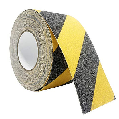 RELIANCER Anti Slip Safety Grip Tape 4inx60ft Non Skid Tread Safety Tape with High Traction Grit Yellow & Black Marking Self-Adhesive Tape Hazard Caution Warning Tape for Stairs Steps Deck - color: Yellow&Black, size: 4"×60'
